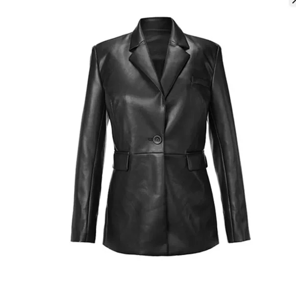 CAbi JAMES Black Leather Jacket #4495 Large EUC - Picture 2 of 4